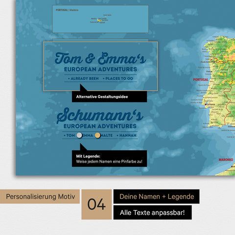 Carte topographique de l'Europe TRAVEL® Poster magnétique – Topo multicolore