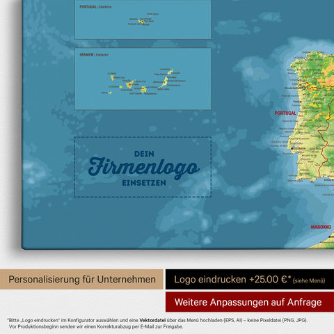 Carte topographique de l'Europe TRAVEL® Carte à épingles – Topo multicolore