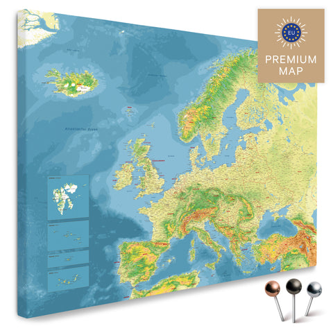 Carte topographique de l'Europe TRAVEL® Carte à épingles | 100 x 80 cm Slim Line PLUS | neutre