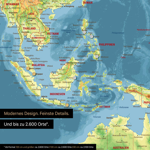 Carte topographique du monde TRAVEL® Poster magnétique – Multicolore Topo