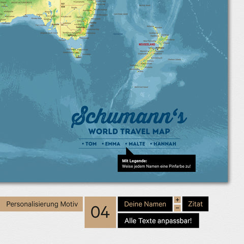 Topographic world map in color Multicolor Topo with personalization as a family logo