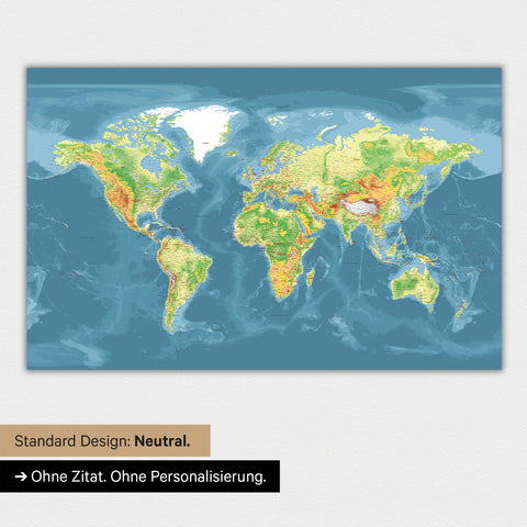 Carte topographique du monde en version standard neutre et couleur Couleur Multicolore Topo