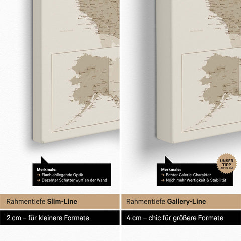 Carte des USA TRAVEL® Carte à épingles – Sable du désert (Beige)
