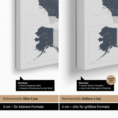 Carte des États-Unis TRAVEL® Carte à épingles – Bleu Denim