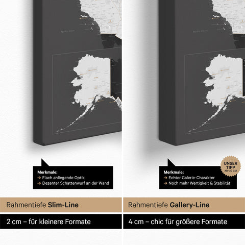 Carte des USA TRAVEL® Carte à épingles – Gris foncé (Dunkelgrau)