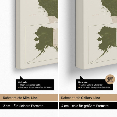 Carte des USA TRAVEL® Carte à épingles – Vert Olive