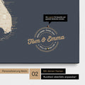 Personalisierte USA Amerika Karte als Leinwand in Hale Navy (Dunkelblau Gold) mit eingedruckten Namen und einer Legende zur Markierung von besuchten Orten