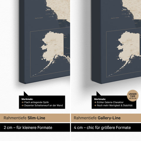 Carte des USA TRAVEL® Carte à épingles – Hale Navy (Bleu marine foncé)