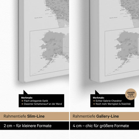 Carte des USA TRAVEL® Carte à épingles – Coolgray (Gris clair)