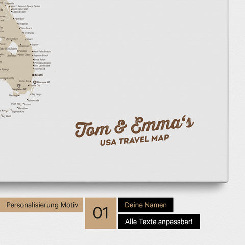 Carte des États-Unis à épingles TRAVEL® – Beige multicolore
