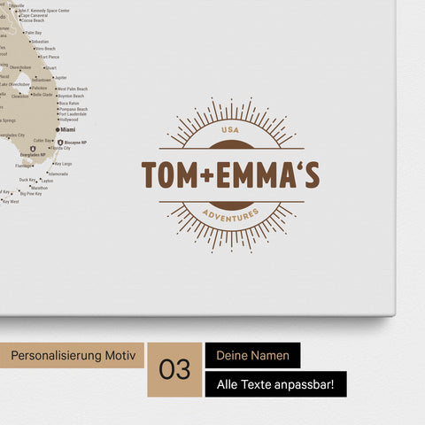 Carte des États-Unis à épingles TRAVEL® – Beige multicolore