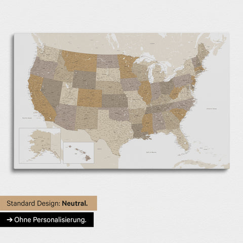 Carte des États-Unis à épingles TRAVEL® – Beige multicolore