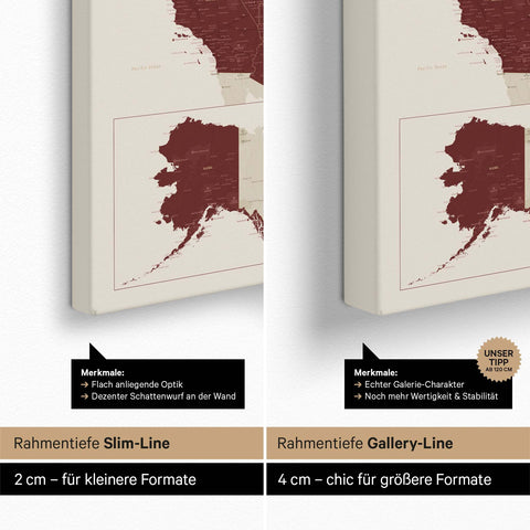 Carte des États-Unis TRAVEL® Carte à épingles – Bordeaux Rouge