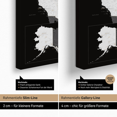 Carte des USA TRAVEL® Carte à épingles – Noir foncé (Noir et blanc)