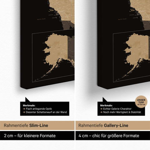 Carte des USA TRAVEL® Carte à épingles – Sonar Black (Noir-Or)