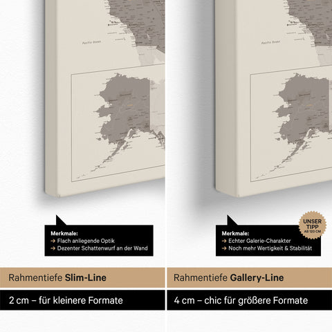 Carte des USA TRAVEL® Carte à épingles – Warmgray (Brun-Gris)