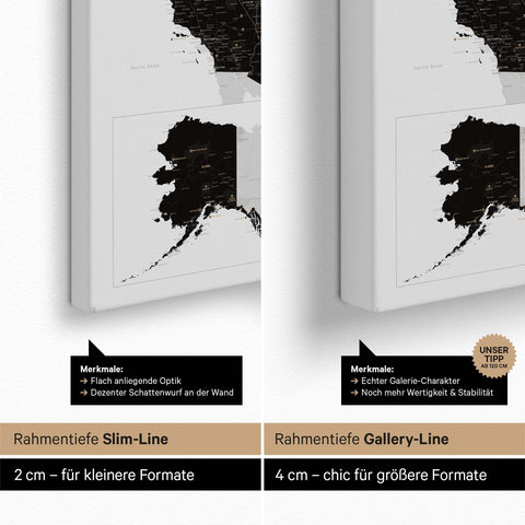 Carte des USA TRAVEL® Carte à épingles – Noir clair (Blanc-Noir)