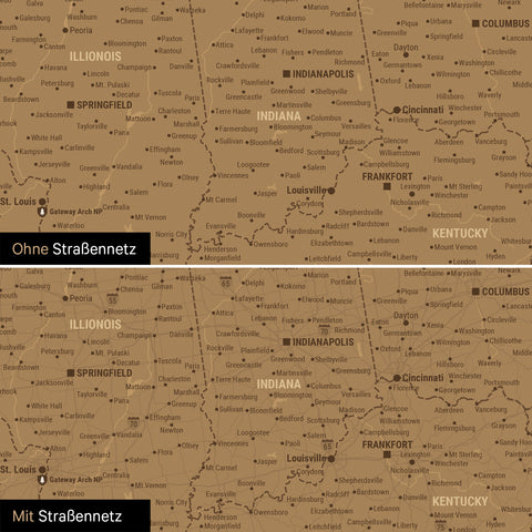 USA Amerika Karte Poster wahlweise mit dem Straßennetz der wichtigsten Highways und Interstates