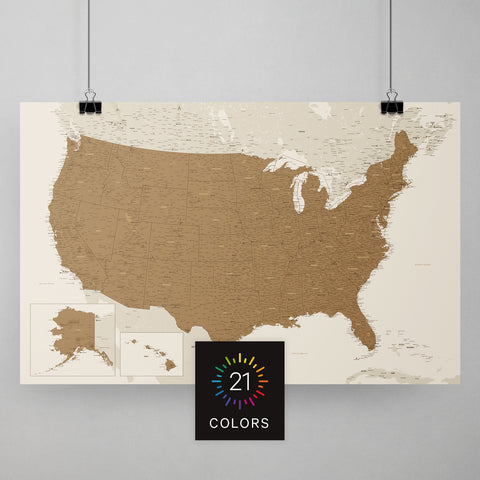 USA Amerika Landkarte mit sehr hohem Detailgrad als Poster kaufen