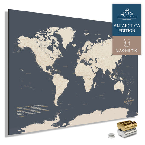 Magnetische Weltkarte ANTARCTICA mit Antarktis als massives Magnetboard in der Farbe Hale Navy, in einem modernen, minimalistischem Design zum Pinnen und Markieren von Reisezielen mit Magneten