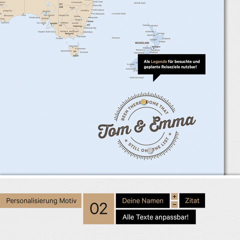Personalisierte magnetische Weltkarte ANTARCTICA in Multicolor Atlas mit rundem Logo, das eine Legende für bereits besuchte Reiseziele beinhaltet