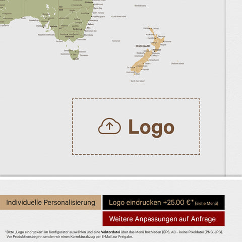 World Map ANTARCTICA® Push Pin Canvas (Pinboard) – Multicolor Sienna