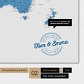 Alternative design for a personalization with your name on a world map in blue color