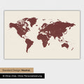 Carte du monde en version standard neutre et couleur Bordeaux Rouge