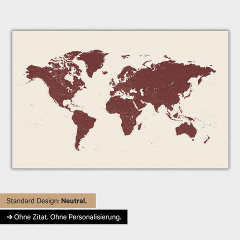 Carte du monde en version standard neutre et couleur Bordeaux Rouge