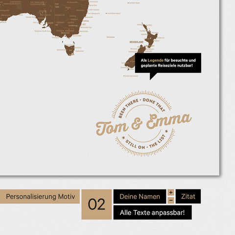 Motif alternatif pour une personnalisation avec ton nom sur une carte du monde en brun