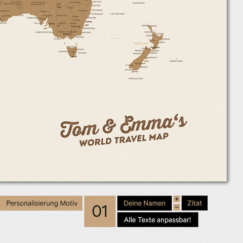 Carte du monde personnalisée en bronze avec ton nom imprimé