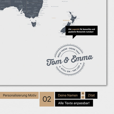 Motif alternatif pour une personnalisation avec ton nom sur une carte du monde en couleur Denim Blue