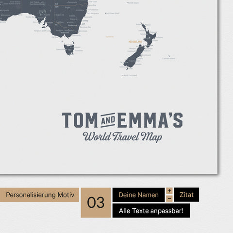 Carte du monde en couleur Denim Blue avec un logo vintage comme personnalisation moderne