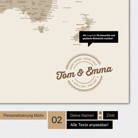 Motif alternatif pour une personnalisation avec ton nom sur une carte du monde en couleur Sable du Désert
