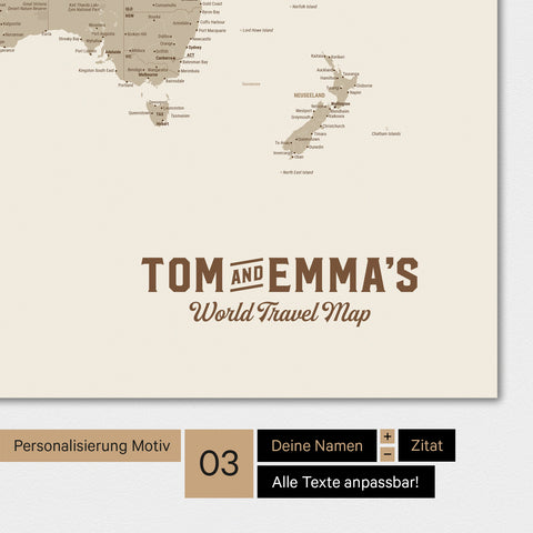 Carte du monde en couleur Desert Sand avec un logo vintage comme personnalisation moderne