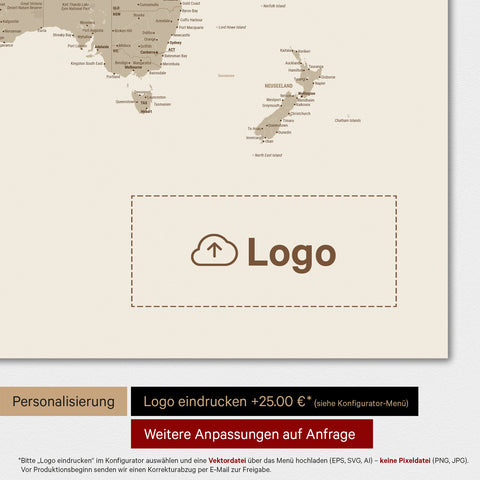 Carte du monde TRAVEL® Poster Premium – Sable du désert (Beige)