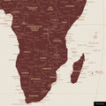 Weltkarte in der Equal-Earth-Projektion, Farbe Bordeaux Rot, zeigt einen Ausschnitt von Afrika in seinen korrekten Größenverhältnissen und Proportionen