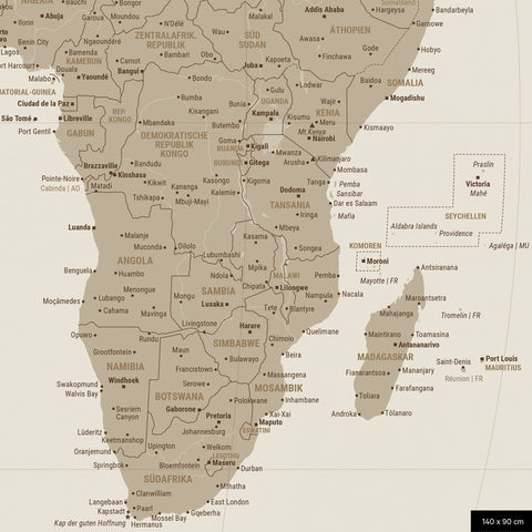 Weltkarte in der Equal-Earth-Projektion, Farbe Desert Sand, zeigt einen Ausschnitt von Afrika in seinen korrekten Größenverhältnissen und Proportionen