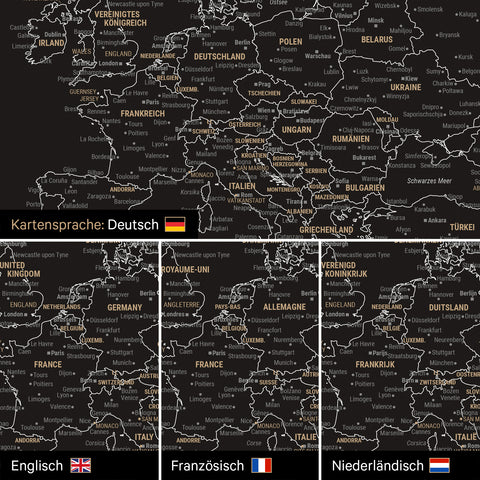 Carte du monde à épingles FINELINE® – Noir Blanc