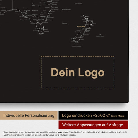 Carte du monde à épingles FINELINE® – Noir Blanc