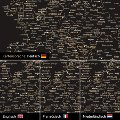 Carte du monde à épingles FINELINE® – Noir Sonar