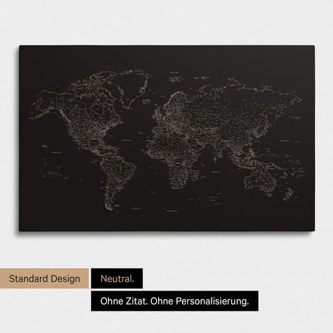 Carte du monde épurée FINELINE en toile tableau d'affichage couleur Sonar Black sans personnalisation