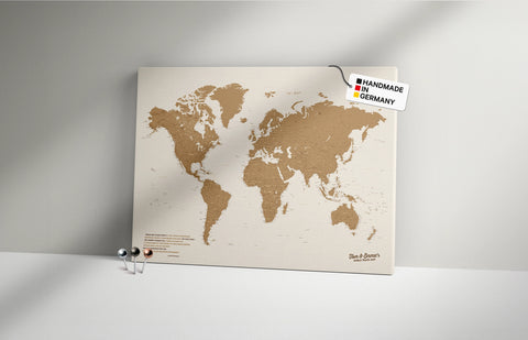 Cartes du monde à épingler et planifier. Configurable de manière variée – design unique.