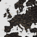 A detailed section of a world map pinboard in Light Black color shows a section of Europe with all countries and capitals.