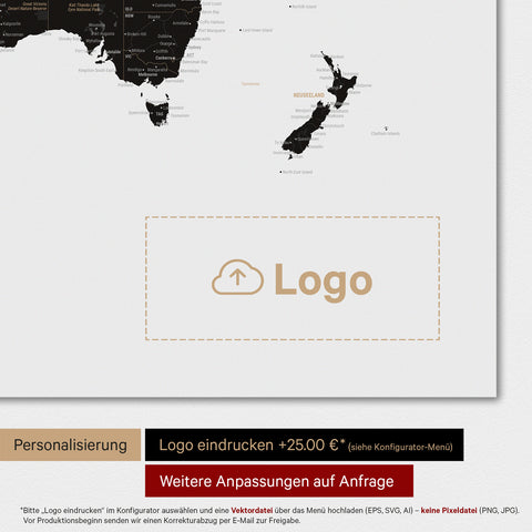 Carte du monde TRAVEL® Poster Premium – Noir clair (Blanc Noir)