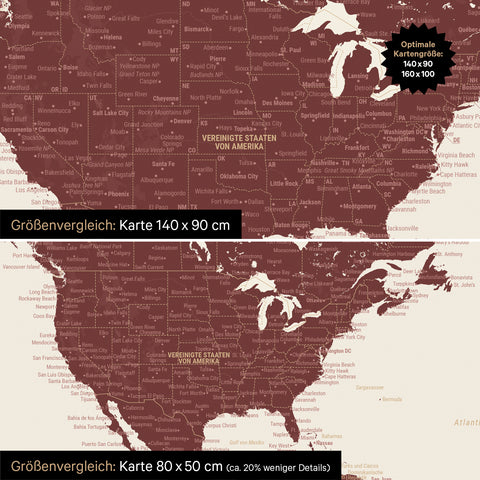 Carte du monde TRAVEL® Tableau magnétique – Rouge Bordeaux