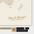 Magnetische Weltkarte als Magnetboard in Gold mit Personalisierung und eigedruckten Namen