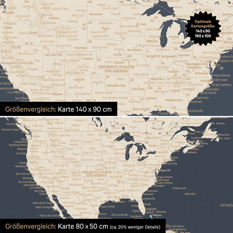 Carte du monde TRAVEL® Tableau magnétique – Hale Navy (Bleu foncé-Or)