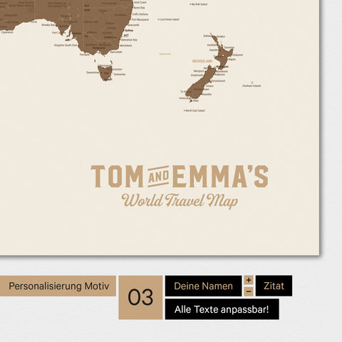 Weltkarte Magnetboard in der Farbe Multicolor Brown mit Personalisierung als Logo im Vintage-Look