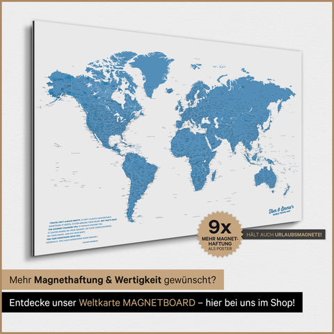 Carte du monde TRAVEL® Poster magnétique – Bleu océan
